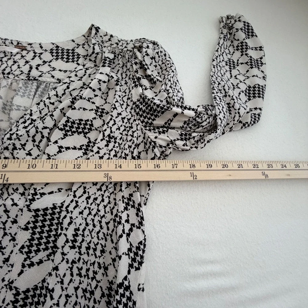 Free People Blouse Houndstooth Snakeskin Puff Long Sleeve Victorian Dark Boho S